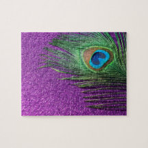 Purple Glittery Peacock Feather Still Life Jigsaw Puzzles