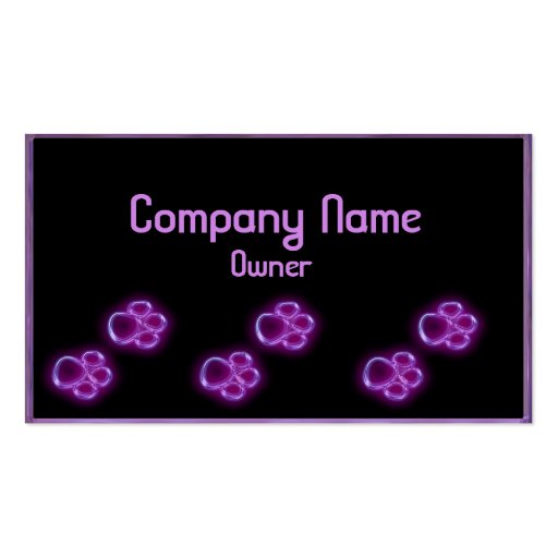 Purple glowing pet paws business card