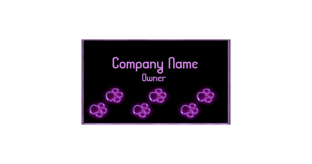 Purple glowing pet paws business card Zazzle