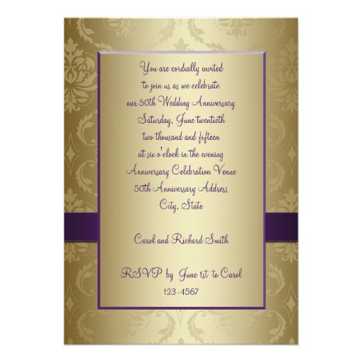 Purple Gold 50th Wedding Anniversary Invitation