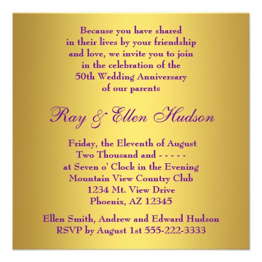 Purple Gold 50th Wedding Anniversary Party Custom Invite