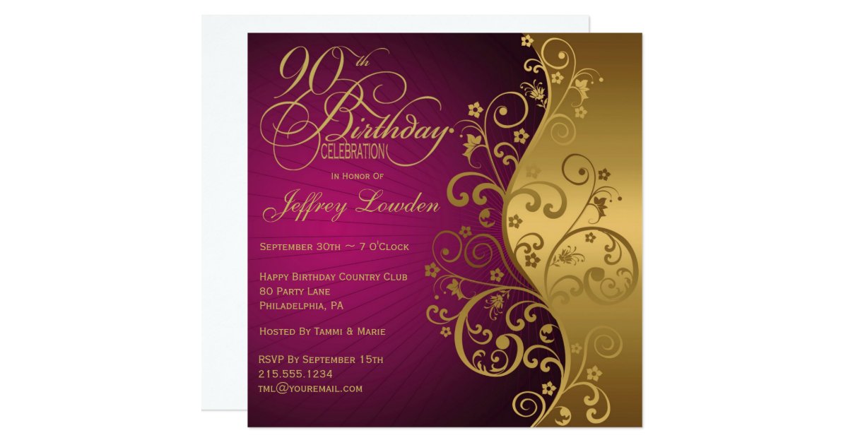 Purple Amp Gold 90th Birthday Party Invitation Zazzle