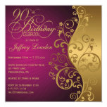 Purple & Gold 90th Birthday Party Invitation