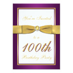 Purple, Gold, and White 100th Birthday Invitation