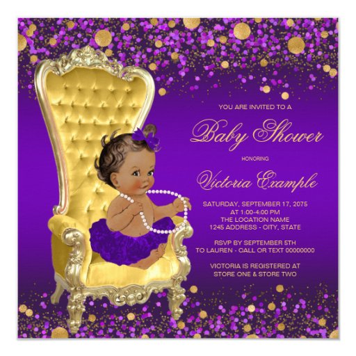 Purple Gold Chair Ethnic Ballerina Baby Shower Card | Zazzle
