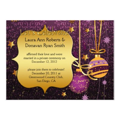 Purple Gold Christmas Post Wedding Invitation