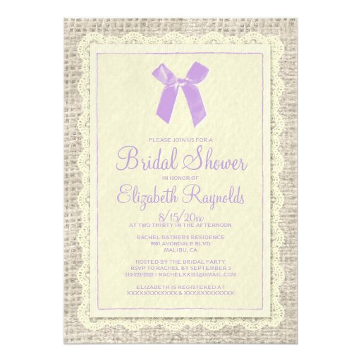 Purple Gold Country Burlap Bridal Shower Invites