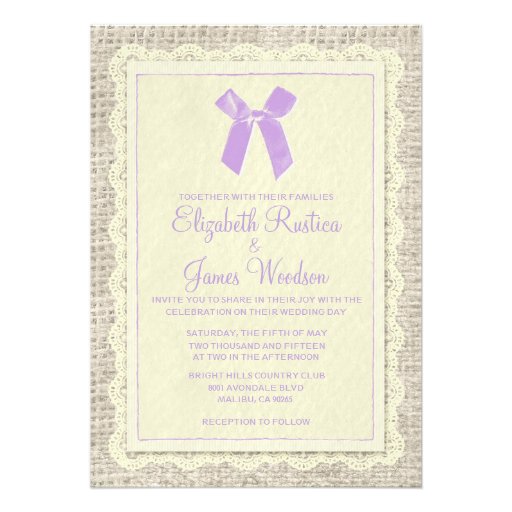 Purple & Gold Country Burlap Wedding Invitations