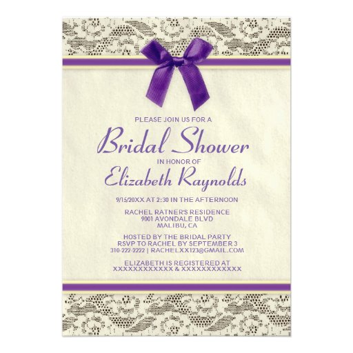 Purple Gold Country Lace Bridal Shower Invitations