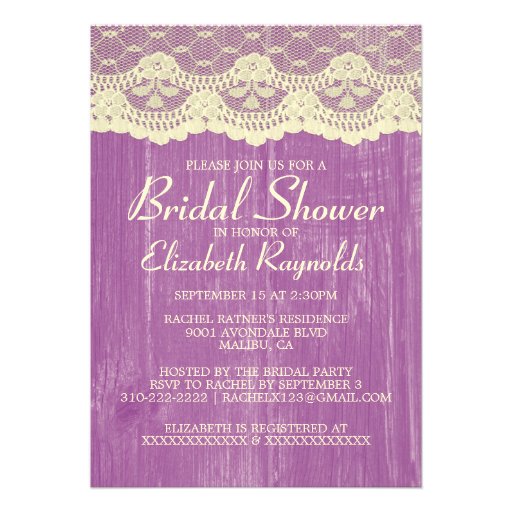 Purple Gold Country Lace Bridal Shower Invitations