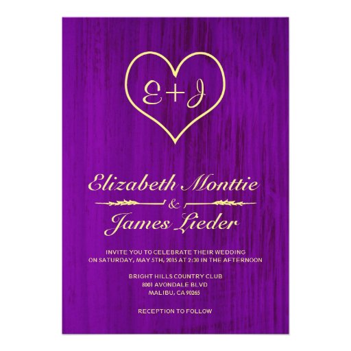 Purple & Gold Country Wedding Invitations