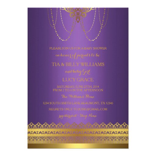 Purple & Gold Crown Baby Shower Invitation