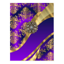 Purple & gold damask post card