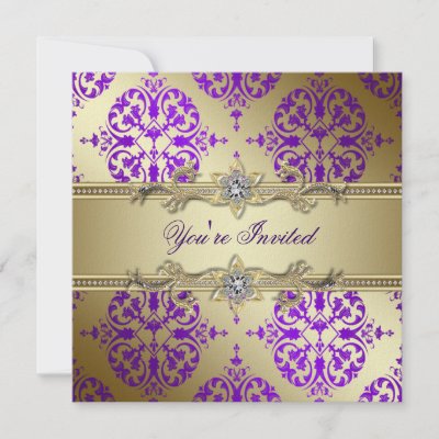 Online Party Invitations on Purple Gold Damask Party Invitation Template Add Your Details To The