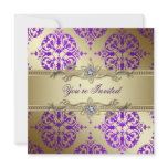 Purple Gold Damask Purple Party Custom Announcements