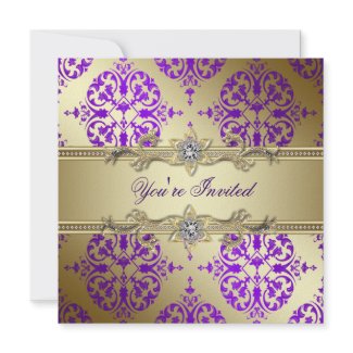 Purple Gold Damask Purple Party invitation