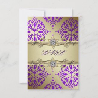 Online Party Invitations on Purple Gold Damask Purple Party Invitation