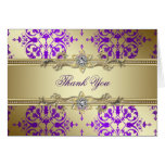 Purple Gold Damask Thank You Cards