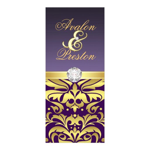 Purple & Gold Diamond Damask Wedding Invitation