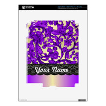 Purple & gold lace damask decals for iPad 3