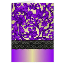 Purple & gold lace damask greeting cards