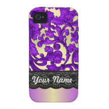 Purple & gold lace damask iPhone 4/4S cover