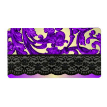 Purple & gold lace damask personalized shipping labels