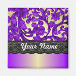 Purple & gold lace damask magnets