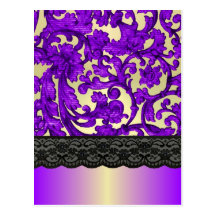 Purple & gold lace damask post cards