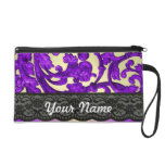 Purple & gold lace damask wristlet