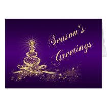 Purple, Gold Lighted Tree Corporate Holiday Card