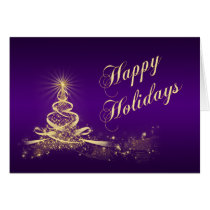 Purple, Gold Lighted Tree Corporate Holiday Card