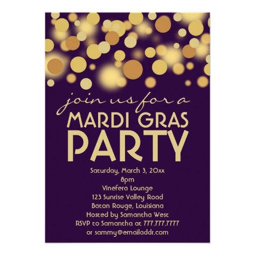 Purple Gold Mardi Gras Party Invitations
