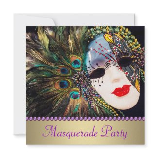 Purple Gold Peacock Feather Mask Masquerade Party zazzle_invitation