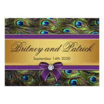 Purple & Gold Peacock Feather Wedding Invitations