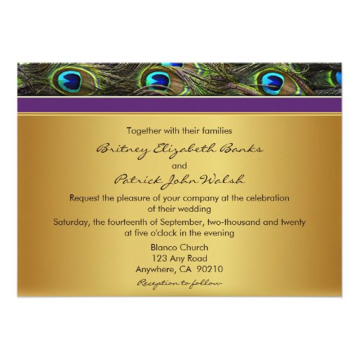 Purple & Gold Peacock Feather Wedding Invitations