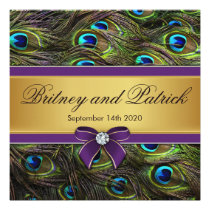 Purple & Gold Peacock Feather Wedding Invitations