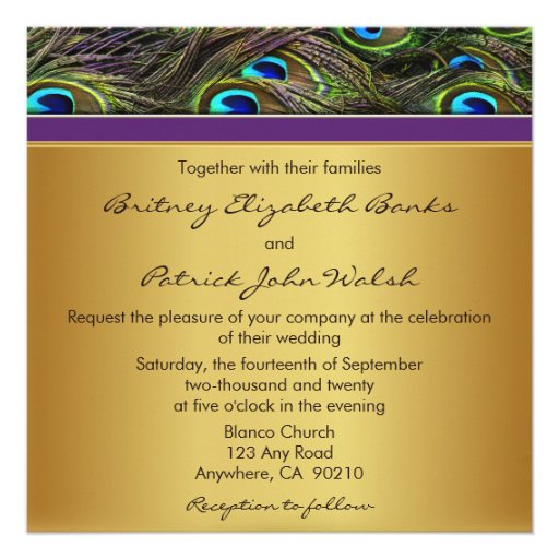 Purple & Gold Peacock Feather Wedding Invitations