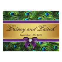 Purple & Gold Peacock Feather Wedding Invitations