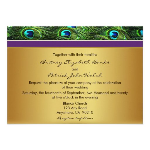 Purple & Gold Peacock Feather Wedding Invitations