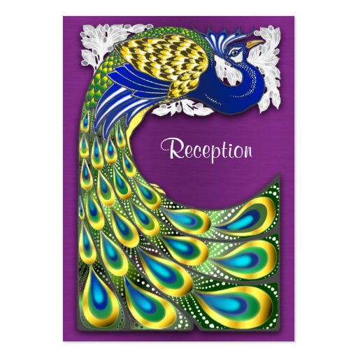 Purple & Gold Peacock Wedding Reception Cards Business Card