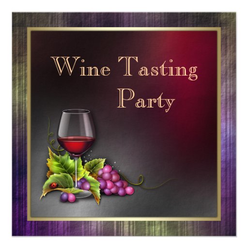 Purple Gold Red Wine Tasting Party Invitations (front side)