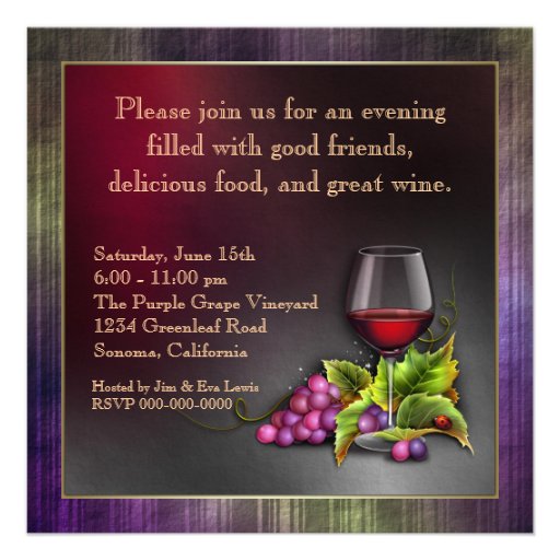 Purple Gold Red Wine Tasting Party Invitations