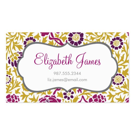 Purple & Gold Retro Floral Damask Business Cards (front side)