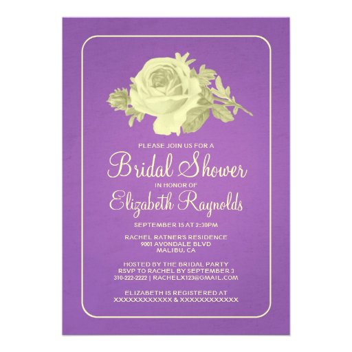 Purple Gold Rustic Floral Bridal Shower Invitation