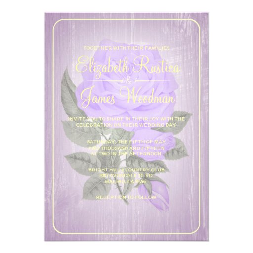 Purple & Gold Rustic Floral Wedding Invitations