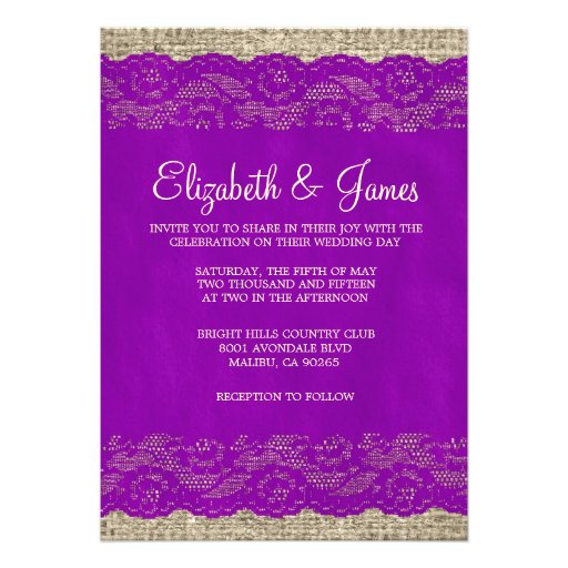 Purple & Gold Rustic Lace Wedding Invitations