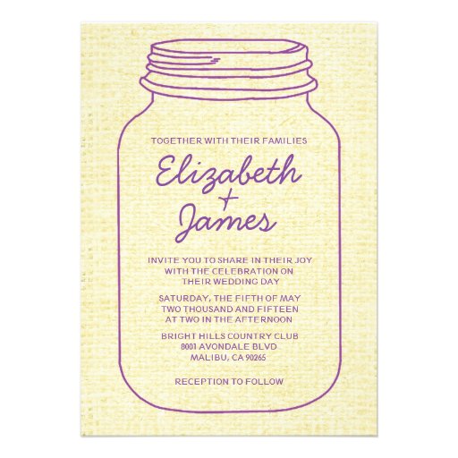 Purple Gold Rustic Mason Jar Wedding Invitations