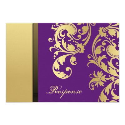 Purple &amp; Gold Shimmer Floral Wedding Response RSVP Invite