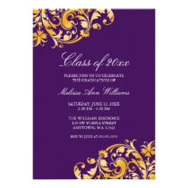 Purple Gold Swirl Graduation Party Announcement invitations